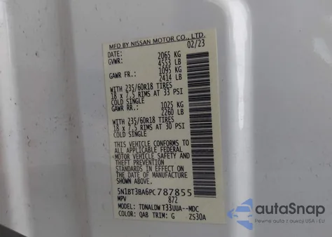 2023 Nissan Rogue Sv Fwd z USA, uszkodzony, nr VIN 5N1BT3BA6PC787855